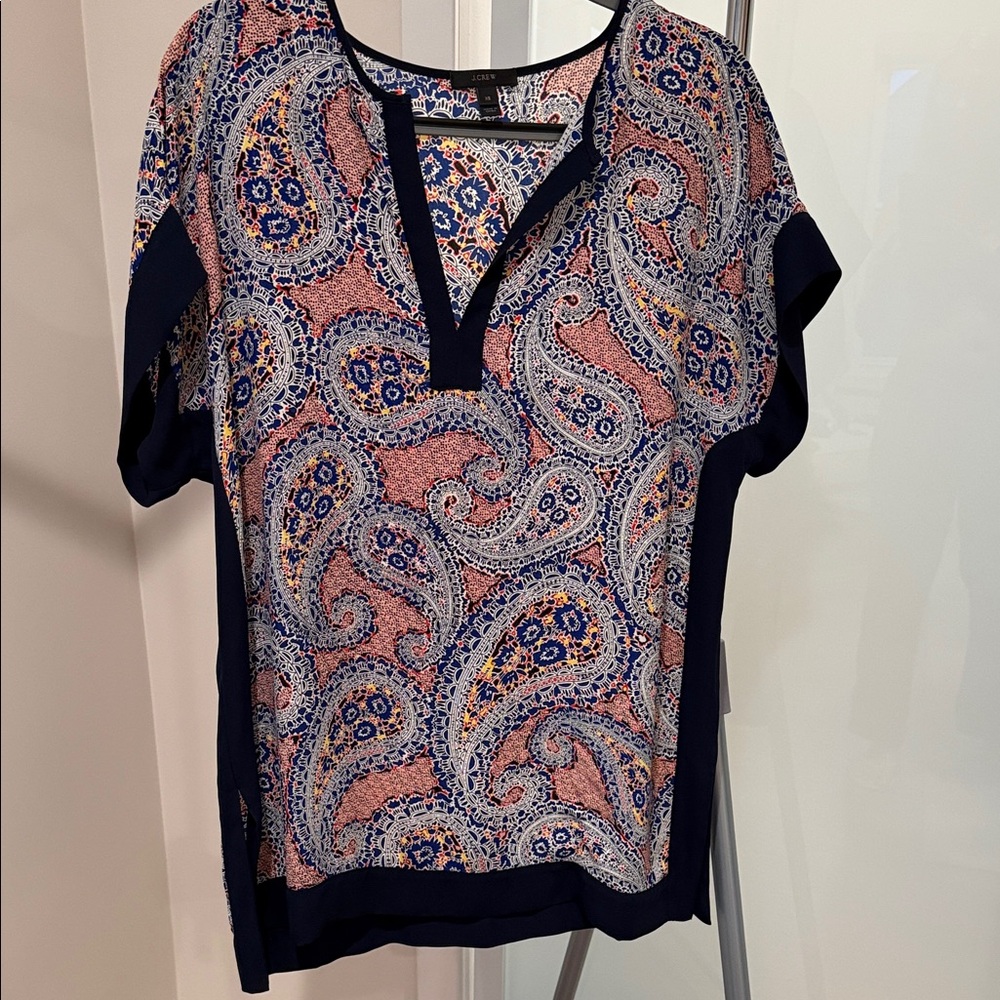J.Crew Paisley Blouse | Navy & Blush | Size XS